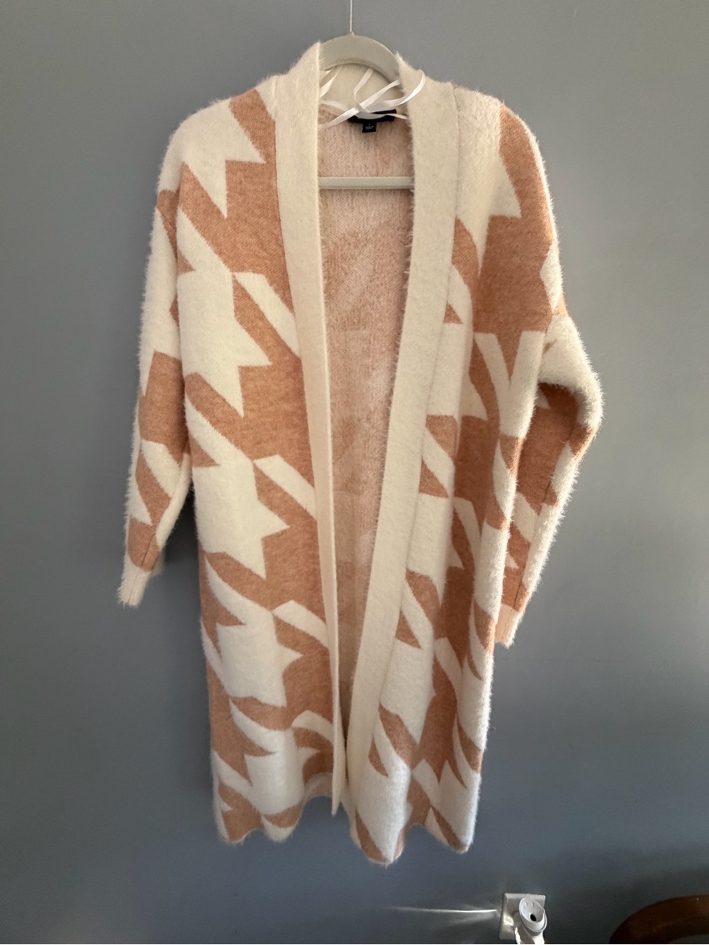 Ann Taylor Cream & Tan Geometric Open-Front Cardigan Size Small